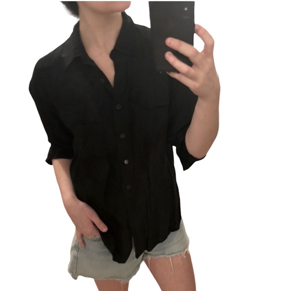 Vintage Joanna Black Silky Relaxed Long Sleeve Button Down Top Shirt Blouse M - Picture 2 of 16